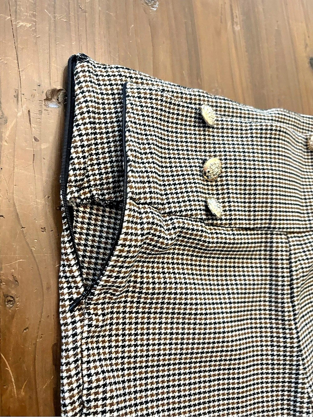 Unbranded Plaid High Rise Skinny Dress Pants Gold Button Accents Size L - Picture 8 of 10